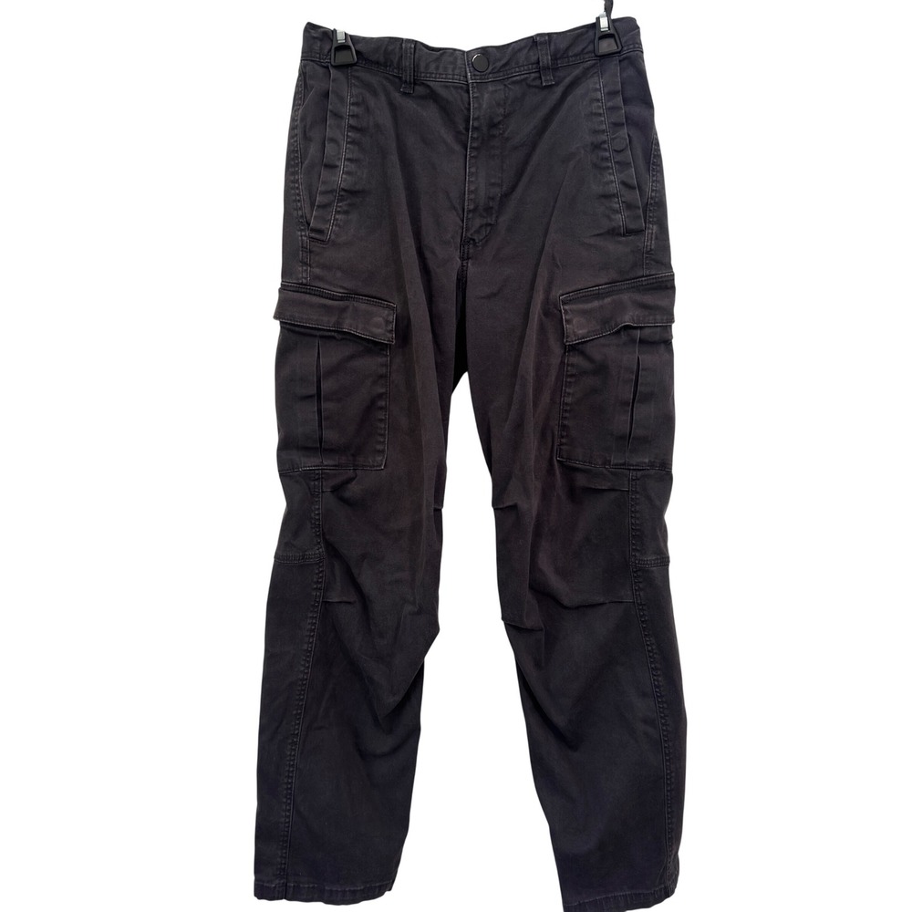 H&M Cargo Pants Men XS Regular Fit Black Cotton Twill Elastic Waist 29x27 - Picture 1 of 8